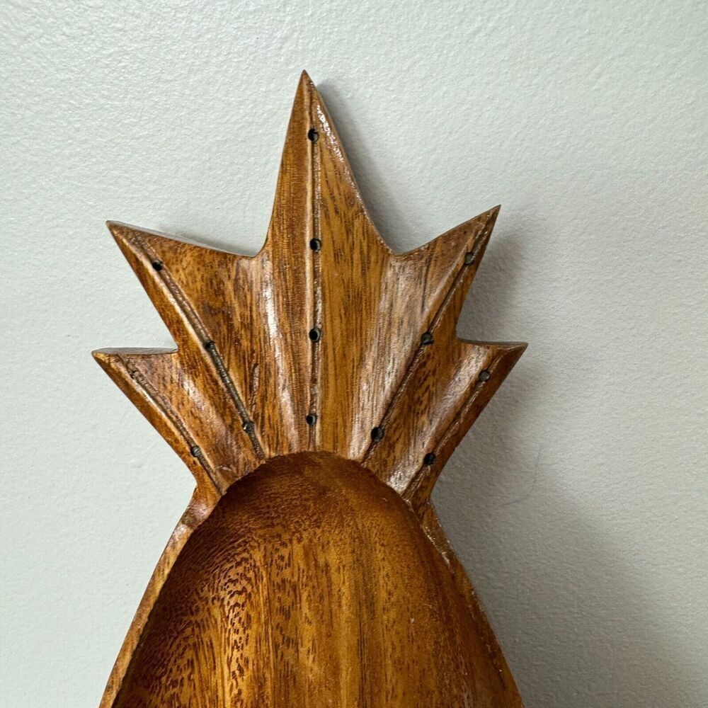 Wooden Pineapple Shape Monkey Pod Catch All Trinket Dish Hand Carved Decor 9" - Picture 3 of 7